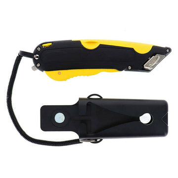 Veltec EZ-1000 Safety Box Cutter Utility Knife, 3 Blade Depth Setting, Squeeze Trigger and Dual Side Edge Guide, 2 Blades, Holster and Lanyard