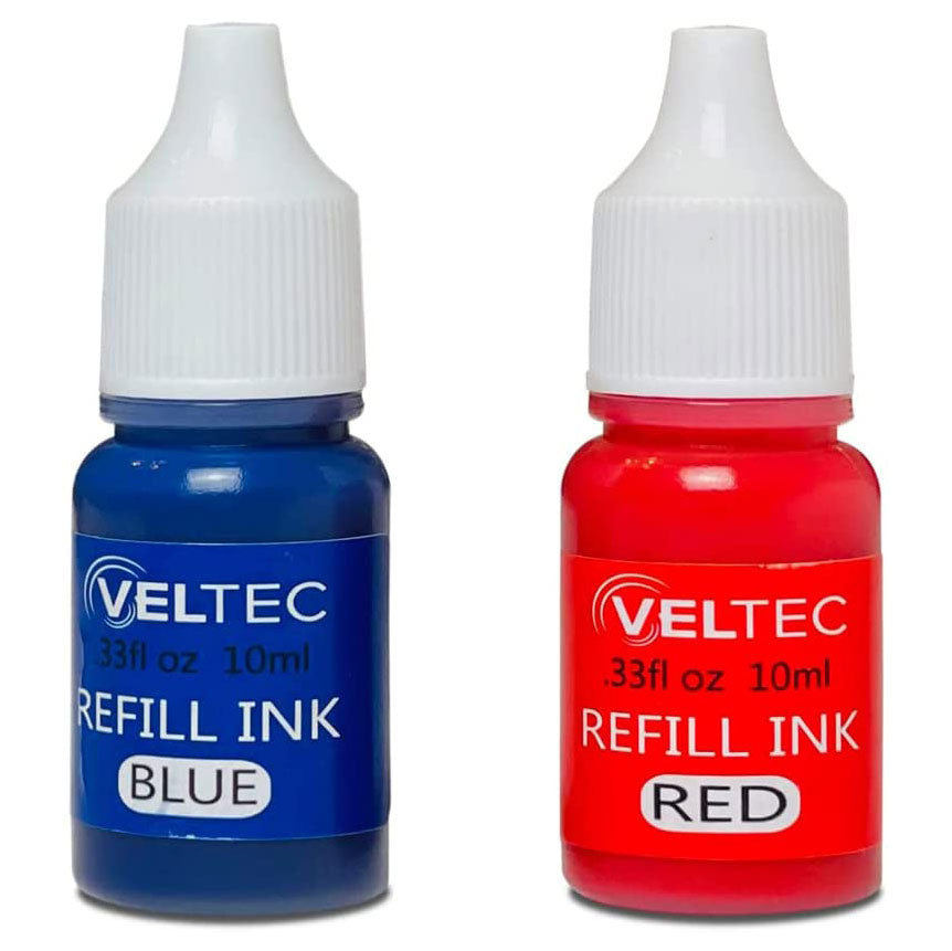 Veltec Premium 2-Color Refill Ink for Pre-Ink Stamps, Blue and Red, 10 ml Bottle